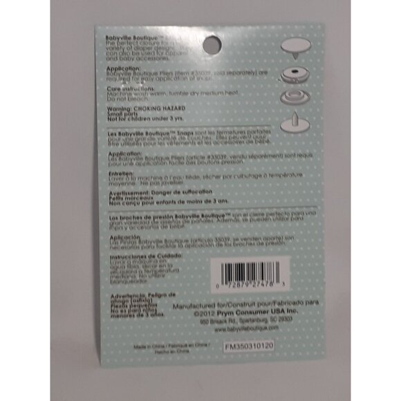 Babyville Boutique Snaps Size 20,  60 Sets pet Pkg, White, Sewing Crafts Infant - Picture 6 of 10